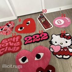 hello kitty valentine's day rugs are on the floor next to each other