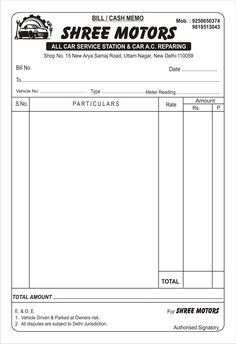 an invoice form with the words,'shre motors'on it