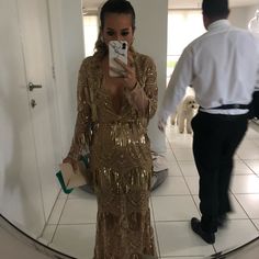 Gold Gown With Fringes. Perfect For A Wedding Guest. Long Sleeve, Long And Low Cut. Only Worn Once. Perfect Conditions. Gold Dresses For Wedding, Fringe Gown, Gold Dresses, Gold Wedding Dress, Gold Gown, Gold Fringe, Fringe Dress, Long Sleeve Midi, Gold Dress