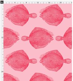 a pink background with red fish and numbers on the bottom half of it, as well as an image of a ruler