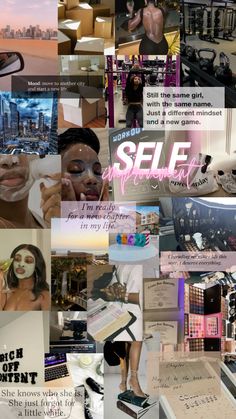 a collage of photos with the words self written on them and images of women