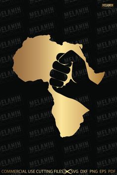 a gold africa map with the words, commercial use cutting files svg dxf eps