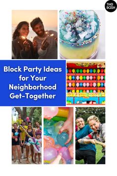 a collage of photos with the words block party ideas for your neighborhood get - together