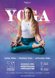 the yoga flyer is designed to look like an advertisement