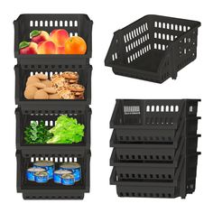 four tiered plastic food storage rack with fruits and vegetables