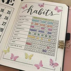 an open planner with butterflies on it and the numbers for each month written in black ink Bullet Journal Tracking, Free Weekly Planner Templates, Free Weekly Planner, Tracker Bullet Journal, How To Bullet Journal, Weekly Planner Free Printable, Tracker Ideas, Bullet Journal Weekly, Weekly Planner Free