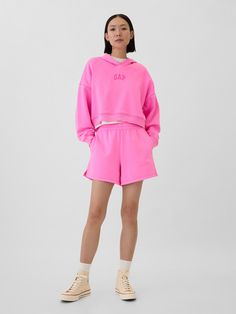 Relaxed Gap Mini-Logo Cropped Hoodie | Gap Factory Hot Pink Gap Hoodie, Gap Pink Hoodie, Pink Gap Hoodie, Light Pink Sweatshirt, Spring Athleisure, Cute Cheap Outfits, Hoodie Gap, Gap Sweatshirt, Gap Hoodie