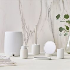 various white objects sitting on top of a table