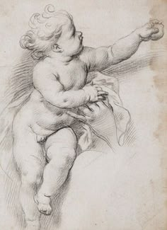 a drawing of a baby sitting on the ground with its arms outstretched and legs spread out