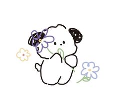 a drawing of a teddy bear holding a flower