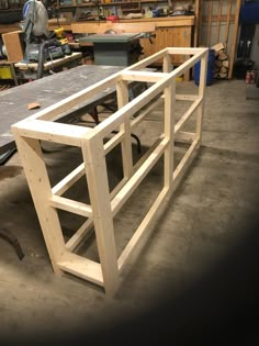 a workbench is being built in a workshop