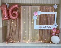 Decoration For 16 Birthday Party, Sweet 16 Party Table Centerpieces, Sweet 16 Picture Display Ideas, Rose Gold And White Sweet 16 Party Ideas, Oh How Sweet 16 Party, Sweet 16 Photo Display Ideas, Sweet 16 Party Table Decorations, Oh How Sweet 16, Sweet 16 Arch Ideas