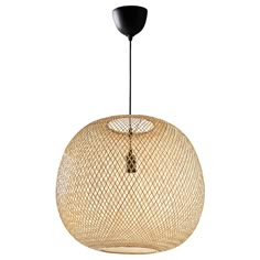 the light fixture is made out of bamboo and has an oval shape with black accents