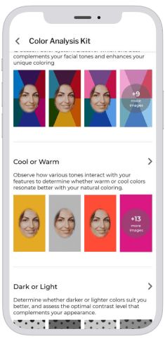 the color analss kit is displayed on an iphone's screen, with several different colors