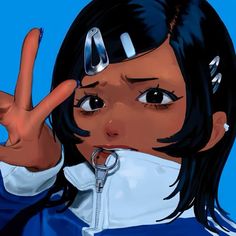 an animated girl making the peace sign with her fingers