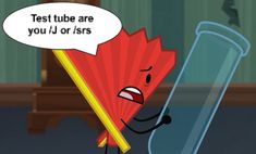 a cartoon character holding up a red umbrella with a test tube in front of him