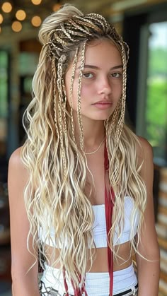 Long Hair Braiding Styles, African Braids Blonde, Micro Braids On White Women, Full Hair Braided Hairstyles, Full Braided Hair, Boho Braided Hair, Styling Bohemian Braids, White Girl Braids Extensions, Full Hair Braids