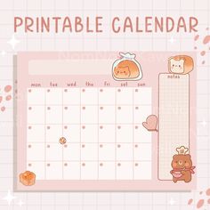 a pink calendar with cute animals on it