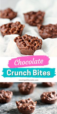 chocolate crunch bites on a table with the title above it