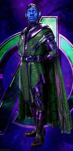 the green lantern is standing in front of a purple and blue background with stars on it