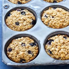 muffins with blueberries and oats in a pan