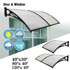 the door and window clear canopy is shown in three different styles, including one with an attached