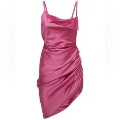 La Robe Saudade Satin Mini Dress Pink Ruffle Embellishment Sleeveless With Cowl Neck Bust: 22.75" Waist: 24.25" Hip: 32.5" Length: 41.75" Fabric: 96% Viscose, 4% Elastane Beach Bridal Party, Mini Dress Pink, Pink Ruffle, Satin Mini Dress, Luxury Dress, Pink Mini Dresses, Dress Pink, Halter Formal Dress, Women's Dresses