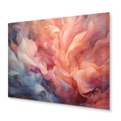 an abstract painting with pink, blue and orange colors on the bottom half of it