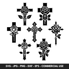 six crosses with roses on them and the words svg png dxf eps commercial use