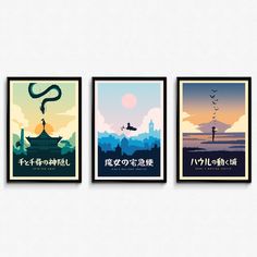 This set of minimalist posters is inspired by Studio Ghibli favorites including Kiki's Delivery Service, Howl's Moving Castle, and Spirited Away. This wall art is perfect for those who are looking to decorate their home, office, classroom, or nursery, and also makes great gifts for birthdays, house warming, and other holidays! Each poster is also available to purchase separately: Kiki's Delivery Service Howl's Moving Castle Spirited Away ITEM DETAILS Available in three sizes: 12x18, 18x24, and 2 Kiki Delivery, Minimalist Posters, Howl's Moving Castle, Kiki's Delivery Service, Anime Decor, Vacation House, Retro Travel Poster, Princess Mononoke, Idea Board