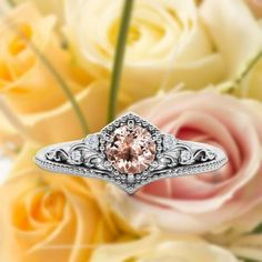 She's sure to say yes to this beautiful sparkler! Stuning! Artisan Modern Ring Art Deco 1.50 Carat Round Cut Morganite And Diamond Moissanite Crown Engagement Ring, Wedding Ring in10k Solid White Gold, Gift For Her, Promise Rings, Anniversary Ring Size: 8.0.  Gender: female.  Age Group: adult. Crown Engagement Ring, Rose Gold Gifts, Rings Anniversary, Princess Cut Moissanite, Ring Art Deco, Gold Gift, Modern Ring, Anniversary Ring, Ring Wedding