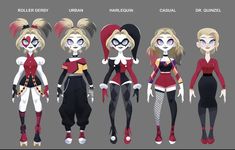 four different versions of female characters from the animated cartoon series, harley and harley girl