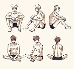 six different poses of a man sitting on the floor