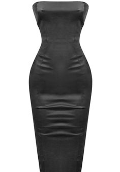 Midi Dress Faux Leather Tube Top Back Slit Slight Stretch Form Fitted 100% Polyester Leather Midi Dress, Black Tube Top, Black Tube, Midi Dress Black, First Date, Fall Looks, Black Midi Dress, Black Faux Leather, Leather Material