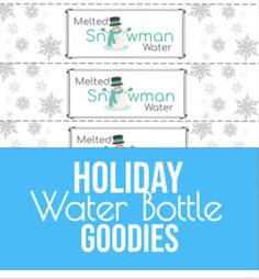 holiday water bottle labels with snowflakes on them