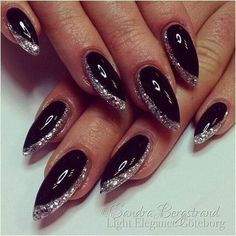 Black And Silver Nails, Black Coffin Nails, Silver Nail, Silver Nails, Coffin Nails Designs, Fancy Nails, Nail Shapes