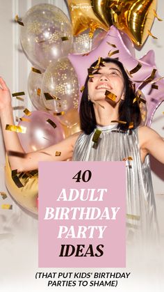 a girl celebrating her birthday with balloons and confetti