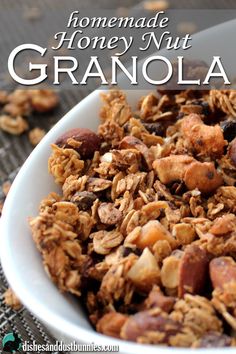 homemade honey nut granola in a white bowl