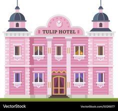 a pink hotel building with two towers and the words tulip hotel on it's front