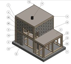 an image of a building with instructions for the roof and side walls, including measurements