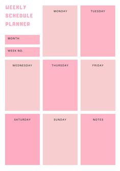 the weekly schedule is shown in pink