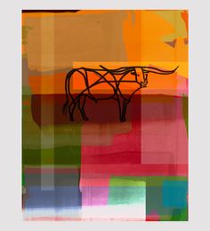 an abstract painting of a cow with multicolored squares on it's surface