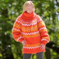 Check out SuperTanya orange Icelandic fuzzy mohair sweater handmade Nordic pullover size L, the latest item I added on eBay! #eBay #eBaySeller Fuzzy Mohair Sweater, Sweater Handmade, Bolero Dress, Mohair Yarn, Orange Sweaters, Orange Pattern, Mohair Wool, Mohair Sweater, Dress With Cardigan