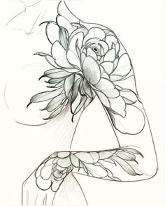 a drawing of a woman's arm with flowers on it