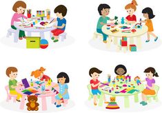 children are playing with toys at the table