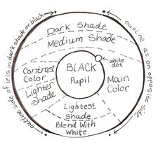 a circle with different types of black and white ink on it, labeled in the center