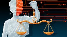 an illustration of a lady justice statue holding a scale with the scales in front of her