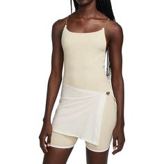 (WMNS) Nike x Jacquemus Ribbed Short Bodysuit 'Pearl White' DN3233-221 Nike Jacquemus, Nike X Jacquemus, Detachable Skirt, Nike Snkrs, Ribbed Shorts, Womens Bodysuit, Athletic Wear, Keep Your Cool, Tennis Court