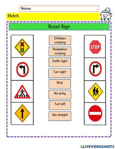 the road sign worksheet is shown with different traffic signs and symbols on it