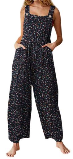 PRICES MAY VARY. Pull on style/ Loose fit Milk fiber. Lightweight, thin, skin friendly and breathable to wear in spring, summer and fall. Features: Sleeveless/ Straps with 2 buttons/ Floral print/ 2 Side pockets/ Wide leg bell bottom flare palazzo pants/ Ruffle pleated style/ Color- black, red, yellow, grey, purple Cotton overall jumpsuit: The loose jumpsuit for women is fitted as everyday wear streetwear casual sleeveless wide leg tank jumpsuit linen overalls, wear to work loose ruffle bib over Flower Print Jumpsuit, Linen Overalls, Collar Jumpsuit, Tank Jumpsuit, Vintage Jumpsuit, Jumpsuit For Women, Floral Print Jumpsuit, Loose Jumpsuit, Women's Overalls